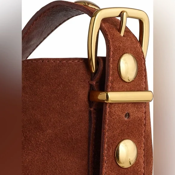 NWT Madewell Essentials Suede Bucket Bag with studded strap detail in brown - Picture 2 of 12